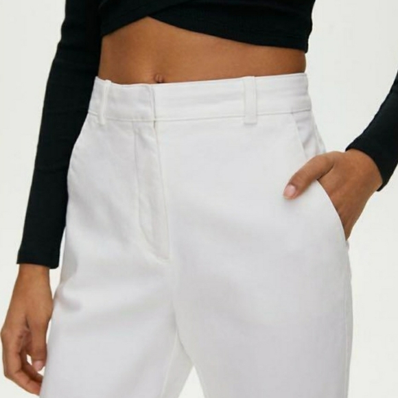 Babaton Andro White Twill Pants High Rise Straight Leg Cropped - Picture 2 of 10